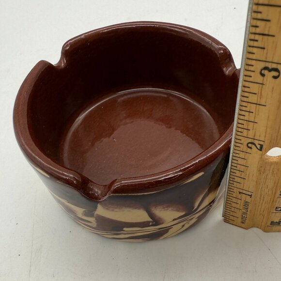 Vtg Clays in Calico Pottery Ashtray Cardwell Montana Marbled Brown Cream Signed - Picture 8 of 8